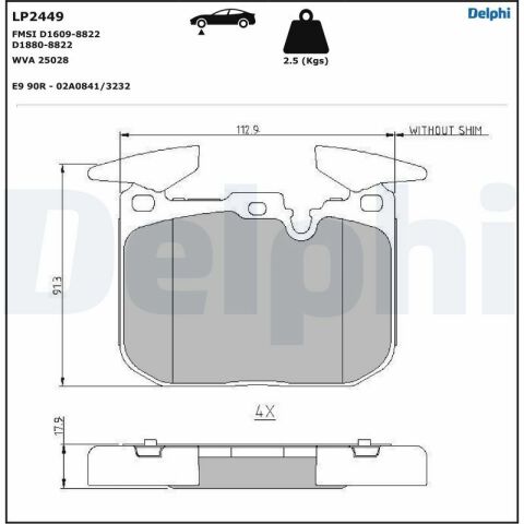 DELPHI LP2449 | Fren Balata Ön 13-1-Seri (F21) 2-Seri (F22-F23) 3-Seri (F30-F31-F35-F80)