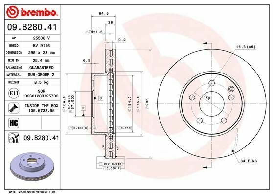 BREMBO 09.B280.41 | Fren Diski 204 / 212 Ön C / E 200 / 250 Cgı | 2 Adet