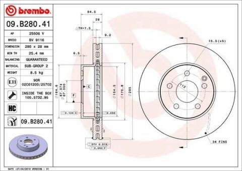 BREMBO 09.B280.41 | Fren Diski 204 / 212 Ön C / E 200 / 250 Cgı | 2 Adet