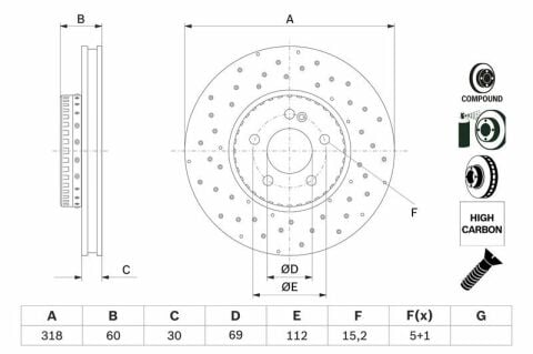BOSCH 0986479H37 | Disk On (Ad) 14-C-Seri (W205-S205) Kaplamalı | 2 Adet