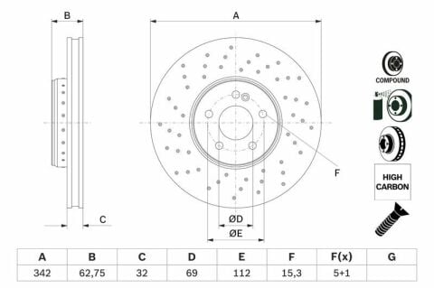 BOSCH 0986479G40 | Fren Diski Ön W205 14-S205 14-C205 15-A205 16-W213 16-S213 16-C238 16- | 2 Adet
