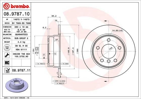 BREMBO 08.9787.11 | Fren Diski Arka Kaplamalı BMW E81-E87 116I 118D 118I | 2 Adet