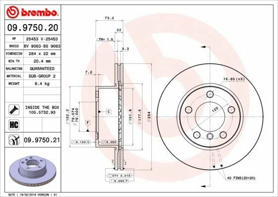 BREMBO 09.9750.21 | Fren Diski (BMW 1 Seri-F20 On / 1.16-1.18) | 2 Adet