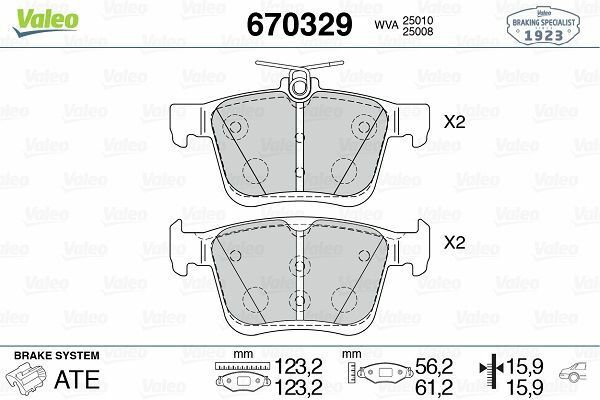 VALEO 670329 | Fren Balata Arka 13-Golf.VII-A3