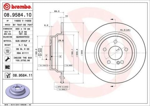 BREMBO 08.9584.10 | Fren Diski 211 / 212 / 218 Arka Tek | 2 Adet