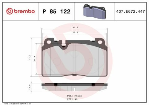 BREMBO P85122 | Ön Fren Balatası 16mm Audi Q5
