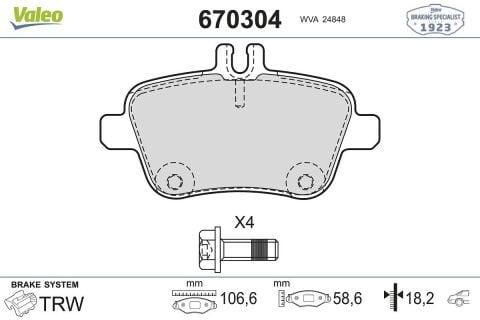 VALEO 670304 | Fren Balata Arka 13-A-Seri B-Seri