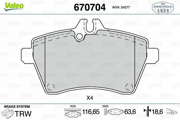 VALEO 670704 | Fren Balata Ön 05-A.S-W169 B.S-W245 Dizel