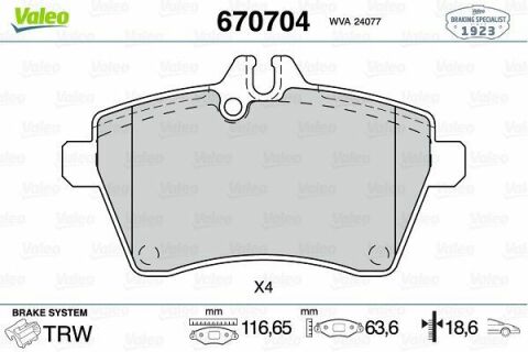 VALEO 670704 | Fren Balata Ön 05-A.S-W169 B.S-W245 Dizel