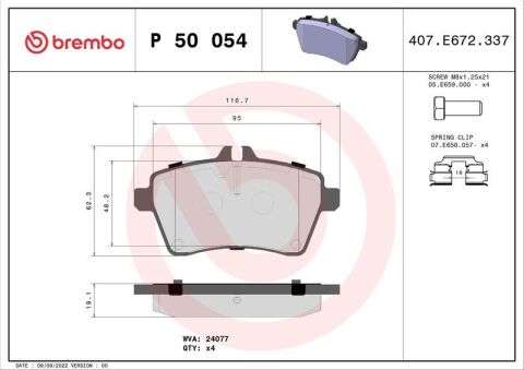 BREMBO P50054 | Fren Balatası Ön Mercedes W169-W245 / 150-160 / 180 / 170Cdi