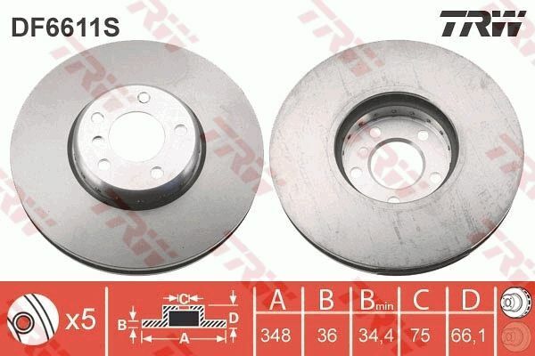 TRW DF6611S | Fren Diski Ön Sol Havalı Çift Parçalı 348-5 BMW F07 F10 F11 F12 F13 11-16