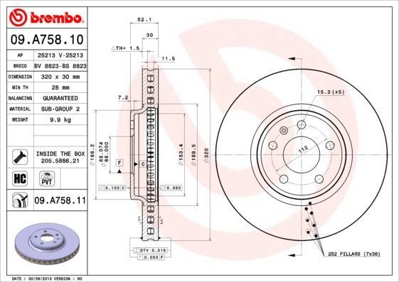 BREMBO 09.A758.11 | Fren Diski VW A4-A5 08-Ön 320X30 | 2 Adet