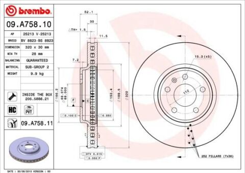 BREMBO 09.A758.11 | Fren Diski VW A4-A5 08-Ön 320X30 | 2 Adet