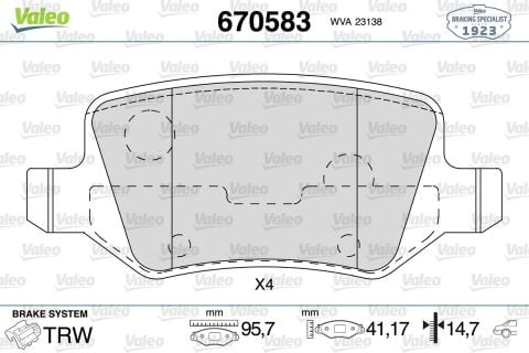 VALEO 670583 | Fren Balata Arka 02-Vaneo-Ms A-B Seri