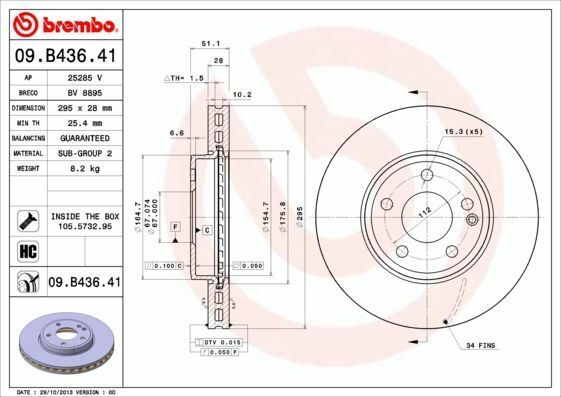 BREMBO 09.B436.41 | Fren Diski Ön (Mercedes Benz W176-W246-W117-W156 4 Matic A CLAss 2012 / B CLAss 2011 / CLA 2013 | 2 Adet