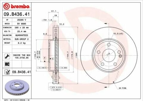 BREMBO 09.B436.41 | Fren Diski Ön (Mercedes Benz W176-W246-W117-W156 4 Matic A CLAss 2012 / B CLAss 2011 / CLA 2013 | 2 Adet