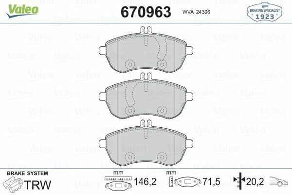 VALEO 670963 | Fren Balata Ön 07-E.S-E200-E250 C.S-C180-C200-C280-C320-C350