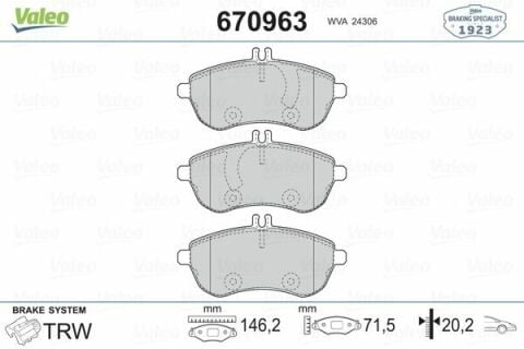 VALEO 670963 | Fren Balata Ön 07-E.S-E200-E250 C.S-C180-C200-C280-C320-C350